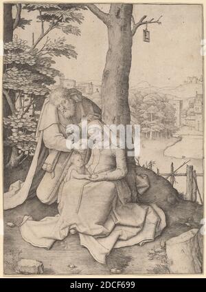 Lucas van Leyden, (Künstler), Niederlandisch, 1489/1494 - 1533, die Heilige Familie, c. 1508, Gravur Stockfoto