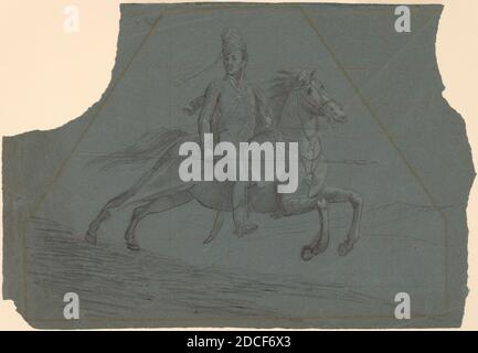 John Singleton Copley, (Künstler), Amerikaner, 1738 - 1815, der Prinzregent als Husar, 1804/1809, schwarze Kreide mit Weiß erhöht und in Rot auf blauem Papier quadratisch, Blatt: 35.1 × 51.3 cm (13 13/16 × 20 3/16 Zoll Stockfoto