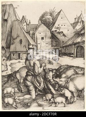 Albrecht Dürer, (Künstler), Deutsch, 1471 - 1528, der verlorene Sohn, c. 1496, Gravur, Blatt (auf Plattenmarkierung zugeschnitten): 24.8 x 10 cm (9 3/4 x 3 15/16 Zoll Stockfoto