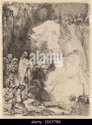 Rembrandt van Rijn, (Künstler), Niederländisch, 1606 - 1669, The Raising of Lazarus: Small Plate, 1642, Radierung auf Büttenpapier, Platte: 15 x 11.4 cm (5 7/8 x 4 1/2 Zoll Stockfoto