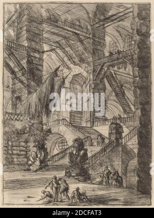 Giovanni Battista Piranesi, (Künstler), Venetian, 1720 - 1778, die Treppe mit Trophäen, Carceri (erste Ausgabe, erste Ausgabe), (Serie), erschienen 1749/1750, Radierung, Stich Stockfoto