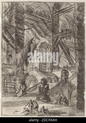 Giovanni Battista Piranesi, (Künstler), Venetian, 1720 - 1778, The Staircase with Trophies, Carceri (1. Auflage, 2. Auflage), (Serie), erschienen 1750/1758, Radierung, Gravur Stockfoto