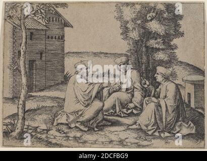 Marcantonio Raimondi, (Künstler), Roman, c. 1480 - c. 1534, die drei Ärzte, Gravur, Blatt (auf Plattenmarkierung zugeschnitten): 7.3 x 10.1 cm (2 7/8 x 4 Zoll Stockfoto