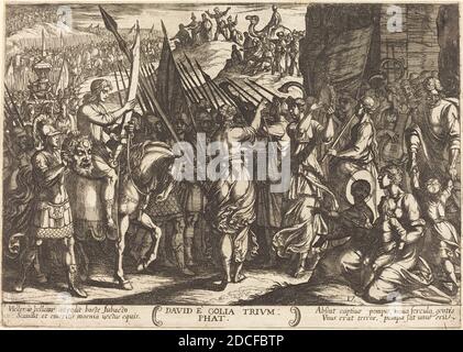 Antonio Tempesta, (Künstler), Florentine, 1555 - 1630, der Triumph Davids über Goliath, biblische Themen, (Serie), 1613, Radierung Stockfoto