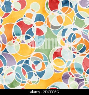 Nahtlose Farbe füllt zwischen Kreisen naives Design Stockfoto