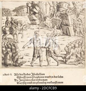 Augustin Hirschvogel, (Künstler), deutsch, 1503 - 1553, der Sieg des Judas Makkabäus über Nikcanor, Konkordanz des Alten und Neuen Testaments, (Serie), 1547, Radierung Stockfoto