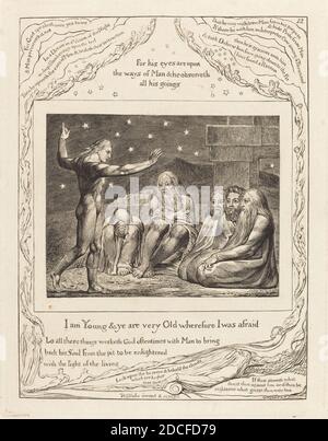 William Blake, (Künstler), Brite, 1757 - 1827, The Wrath of Elihu, Book of Hiob: Teller 12, (Serie), 1825, Gravur Stockfoto