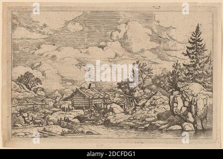 Allart van Everdingen, (Künstler), Niederländisch, 1621 - 1675, drei Ziegen am Fluss, wahrscheinlich c. 1645/1656, Radierung Stockfoto