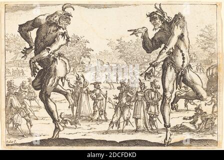 Jacques Callot, (Künstler), Französisch, 1592 - 1635, zwei Zanni, c. 1616, Ätzen Stockfoto