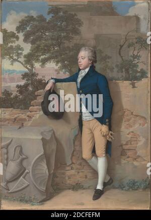 Hugh Douglas Hamilton, (Künstler), Irish, c. 1739 - 1808, Frederick North, später Fünfter Graf von Guilford, in Rom, 1790, Pastell und Gouache (?) Mit einem Hauch von Graphit auf Papier auf Leinwand (auf Sieb/Bahre), insgesamt: 95 x 68 cm (37 3/8 x 26 3/4 Zoll Stockfoto