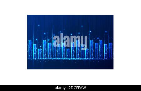 Vector Tech polygonale Wachstumskarte mit nach oben und unten roten und grünen Pfeilen und Diagrammen. Stock Vektor