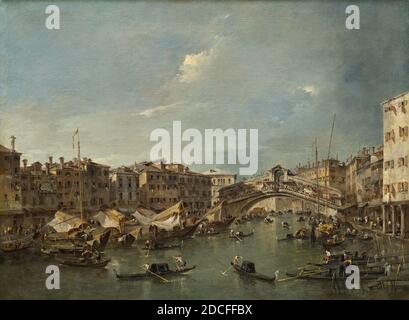 Francesco Guardi, (Künstler), Venetian, 1712 - 1793, Canal Grande mit der Rialtobrücke, Venedig, wahrscheinlich c. 1780, Öl auf Leinwand, insgesamt: 68.5 x 91.5 cm (26 15/16 x 36 Zoll Stockfoto