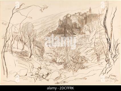 Edward Lear, (Künstler), britisch, 1812 - 1888, Ansicht von Ceriana, 1870, Stift und braune Tinte über Graphit, insgesamt: 35.7 x 51 cm (14 1/16 x 20 1/16 Zoll Stockfoto