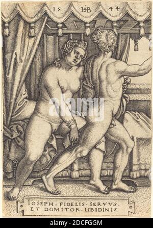 Sebald Beham, (Künstler), deutsch, 1500 - 1550, Joseph und Potiphars Frau, 1544, Gravur Stockfoto