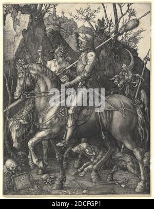 Albrecht Dürer, (Künstler), deutsch, 1471 - 1528, Ritter, Tod und Teufel, 1513, Gravur, Bogen (auf Plattenmarke zugeschnitten): 24.8 x 10.1 cm (9 3/4 x 4 Zoll Stockfoto