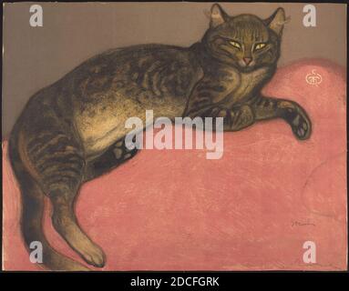 Théophile Alexandre Steinlen, (Künstler), Schweizer, 1859 - 1923, Winter: Katze auf Kissen (L'hiver: Chat sur un coussin), Farblithographie, Blatt: 45 x 57.7 cm (17 11/16 x 22 11/16 Zoll Stockfoto