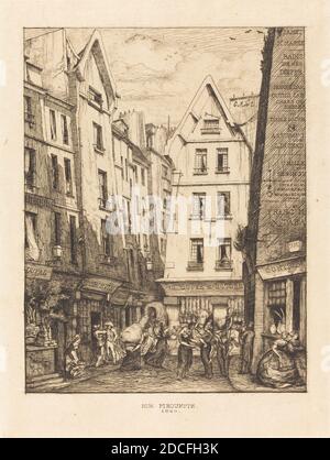 Charles Meryon, (Künstler), französisch, 1821 - 1868, La Rue Pirouette aux halles, Paris (Pirouette Street, near the Markets, Paris), 1860, Radierung Stockfoto