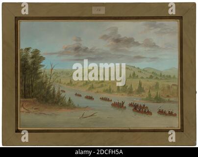 George Catlin, (Künstler), Amerikaner, 1796 - 1872, La Salle's Party im Kanus in den Mississippi. Februar 6, 1682, 1847/1848, Öl auf Leinwand, insgesamt: 37.8 x 56.4 cm (14 7/8 x 22 3/16 Zoll Stockfoto