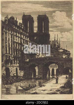 Charles Meryon, (Künstler), französisch, 1821 - 1868, Le Petit Pont, Paris, 1850, Radierung und Trockenpunkt auf graugrünem Papier Stockfoto