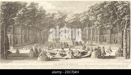 Jean-Baptiste Rigaud, (Künstler), französisch, aktiv 1752/1761, Les Bains d'Apollon, Ansichten der Gartenhaine von Versailles: pl. 10, (Serie), Radierung und Gravur Stockfoto