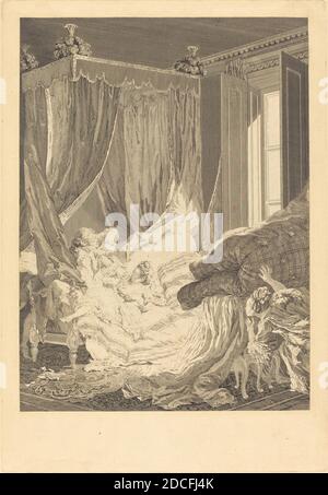 Nicolas Delaunay, (Künstler), französisch, 1739 - 1792, Pierre-Antoine Baudouin, (Künstler danach), französisch, 1723 - 1769, L'Epouse indiscrete, 1771, Radierung Stockfoto