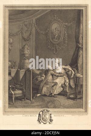 Nicolas Delaunay, (Künstler), französisch, 1739 - 1792, Nicolas Lavreince, (Künstler danach), schwedisch, 1737 - 1807, L'heureux Moment, 1777, Radierung und Gravur Stockfoto