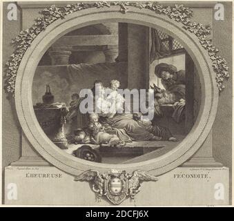 Nicolas Delaunay, (Künstler), französisch, 1739 - 1792, Jean Honoré Fragonard, (Künstler nach), französisch, 1732 - 1806, L'heureuse fécondité, 1777, Gravur Stockfoto