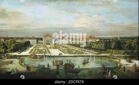 Bernardo Bellotto, (Maler), Venetian, 1722 - 1780, Italienisch 18. Jahrhundert, (Maler), Schloss Nymphenburg, München, c. 1761, Öl auf Leinwand, insgesamt: 68.4 x 119.8 cm (26 15/16 x 47 3/16 Zoll), gerahmt: 86.4 x 137.2 x 8.3 cm (34 x 54 x 3 1/4 Zoll Stockfoto