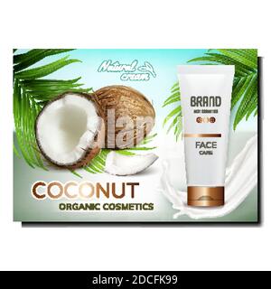 Coconut Organic Kosmetik Promo Poster Vektor Stock Vektor