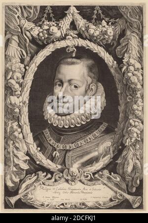 Jonas Suyderhoff, (Künstler), Niederländisch, c. 1613 - 1686, Philipp III., König von Spanien, Duces burgunddiae ..., (Serie), Radierung und Gravur Stockfoto