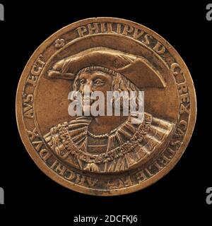 Flämisch 16. Jahrhundert, (Künstler), Philipp II., 1527-1598, König von Spanien 1556, 16. Jahrhundert, Bronze, insgesamt (Durchmesser): 5.44 cm (2 1/8 Zoll), Bruttogewicht: 31.7 gr (0.07 lb.), Achse: 12:00 Stockfoto