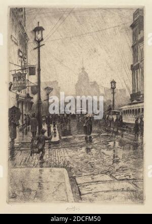 Charles Frederick William Mielatz, (Künstler), Amerikaner, 1864 - 1919, Rainy Day, Broadway, wohl 1890, Radierung und Aquatinta Stockfoto