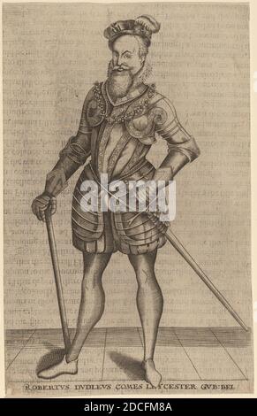 Christoffel van Sichem I, (Künstler), Niederländisch, 1546 - 1624, Robert Dudley, Earl of Leicester, La Grande Chronique Ancienne et Moderne ... jusques à la fin de l'an 1600: vol. II (S. 525), (Serie), Gravur, Blatt (innerhalb der Plattenmarkierung zugeschnitten): 18.6 x 14.2 cm (7 5/16 x 5 9/16 Zoll