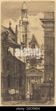 Charles Meryon, (Künstler), französisch, 1821 - 1868, Saint-Etienne-du-Mont, Paris (Kirche des heiligen Stephanus des Berges, Paris), 1852, Radierung auf grünem Papier Stockfoto