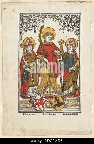 Hans Burgkmair I, (Künstler), deutsch, 1473 - 1531, St. Valentin, St. Stephan und St. Maximilian, 1498, Farbholzschnitt, Bild: 26.7 x 16.8 cm (10 1/2 x 6 5/8 Zoll), Blatt: 35 x 23.5 cm (13 3/4 x 9 1/4 Zoll Stockfoto