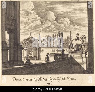 Melchior Küsel, (Künstler), deutsch, 1626 - 1683, Johann Wilhelm Baur, (Künstler danach), deutsch, 1607 - 1641, Kapitol, Rom, Underschildliche Perspektiven, (Serie), 1681, Radierung Stockfoto