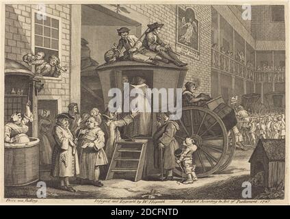 William Hogarth, (Künstler), Englisch, 1697 - 1764, der Bühnentrainer, oder The Country Inn Yard, 1747, Radierung und Gravur Stockfoto