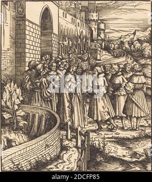 Hans Burgkmair I, (Künstler), deutsch, 1473 - 1531, die Schweizer Botschaft gegen den Blauen König, Treitzsaurweins Weisskonig, (Serie), Holzschnitt Stockfoto