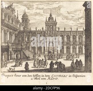 Melchior Küsel, (Künstler), deutsch, 1626 - 1683, Johann Wilhelm Baur, (Künstler danach), deutsch, 1607 - 1641, Escorial, Spanien, Underschildliche Perspektiven, (Serie), 1681, Radierung Stockfoto