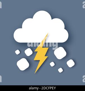 Hagel Sturm. Regenwolken und Blitzschlag. Papier geschnitten Wetter. Sturmzeit. Stock Vektor