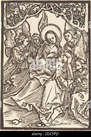 Albrecht Dürer, (Künstler), Deutsch, 1471 - 1528, die Jungfrau Pflege des Christkindes mit vier Engeln, Salus anime, (Serie), c. 1500, Holzschnitt Stockfoto