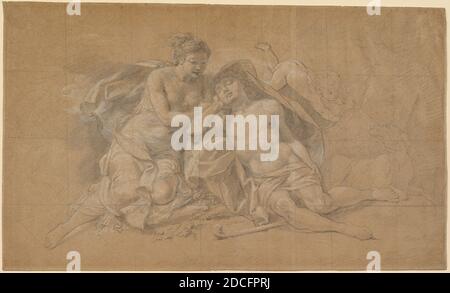 Charles-Antoine Coypel, (Künstler), französisch, 1694 - 1752, Diana und Endymion, 1720er, schwarze Kreide mit weißer und quadratischer Überführung auf braunem Papier, insgesamt: 45.8 x 76 cm (18 1/16 x 29 15/16 Zoll Stockfoto
