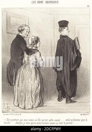 Honoré Daumier, (Künstler), französisch, 1808 - 1879, dire... que nous avons un fils qui est... avocat..., Les Bons Bourgeois: pl. 21, (Serie), 1846, Lithographie Stockfoto