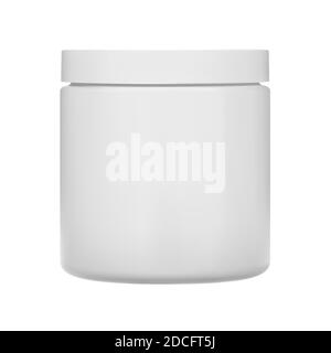 Kosmetische Creme Glas. Plastikflasche blank, Vektor. Isolierter Behälter für Hautkosmetik wie Butter oder Gesichtspuder. Creme oder Peeling rund Kanister, fr Stock Vektor