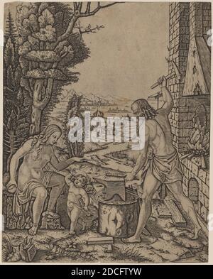 Marcantonio Raimondi, (Künstler), Roman, c. 1480 - c. 1534, Vulcan, Venus und Eros, 1508, Gravur Stockfoto