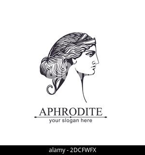 Aphrodite oder Venus. Frauengesicht-Logo. Emblem für einen Beauty- oder Yoga-Salon. Stil der Harmonie und Schönheit. Vektorgrafik Stock Vektor