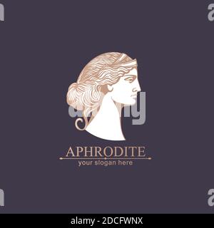 Aphrodite oder Venus. Frauengesicht-Logo. Emblem für einen Beauty- oder Yoga-Salon. Stil der Harmonie und Schönheit. Vektorgrafik Stock Vektor