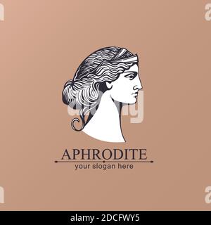 Aphrodite oder Venus. Frauengesicht-Logo. Emblem für einen Beauty- oder Yoga-Salon. Stil der Harmonie und Schönheit. Vektorgrafik Stock Vektor