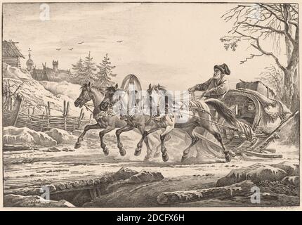 Aleksandr Osipovich Orlovskii, (Künstler), Russisch, 1777 - 1832, A Hired Coachman in Winter, Cochers de louage en hiver, (Serie), 1820, Lithographie Stockfoto