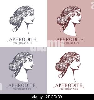 Aphrodite oder Venus. Frauengesicht-Logo. Emblem für einen Beauty- oder Yoga-Salon. Stil der Harmonie und Schönheit. Vektorgrafik Stock Vektor